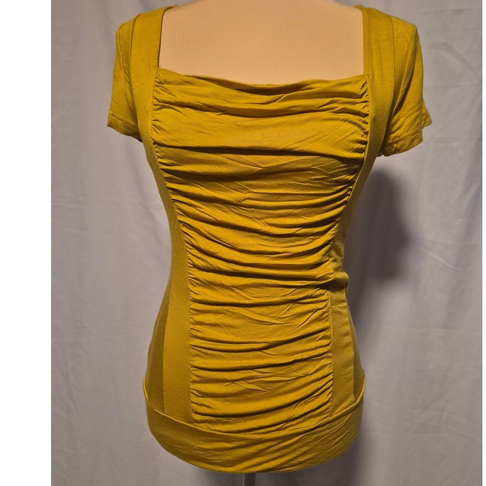 Willi Smith Mustard Yellow Ruched Front Square Neck Short Sleeve Top Small NWT